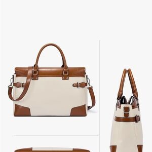 Bostonian Cream and Brown Two-Tone Satchel with Top Handles